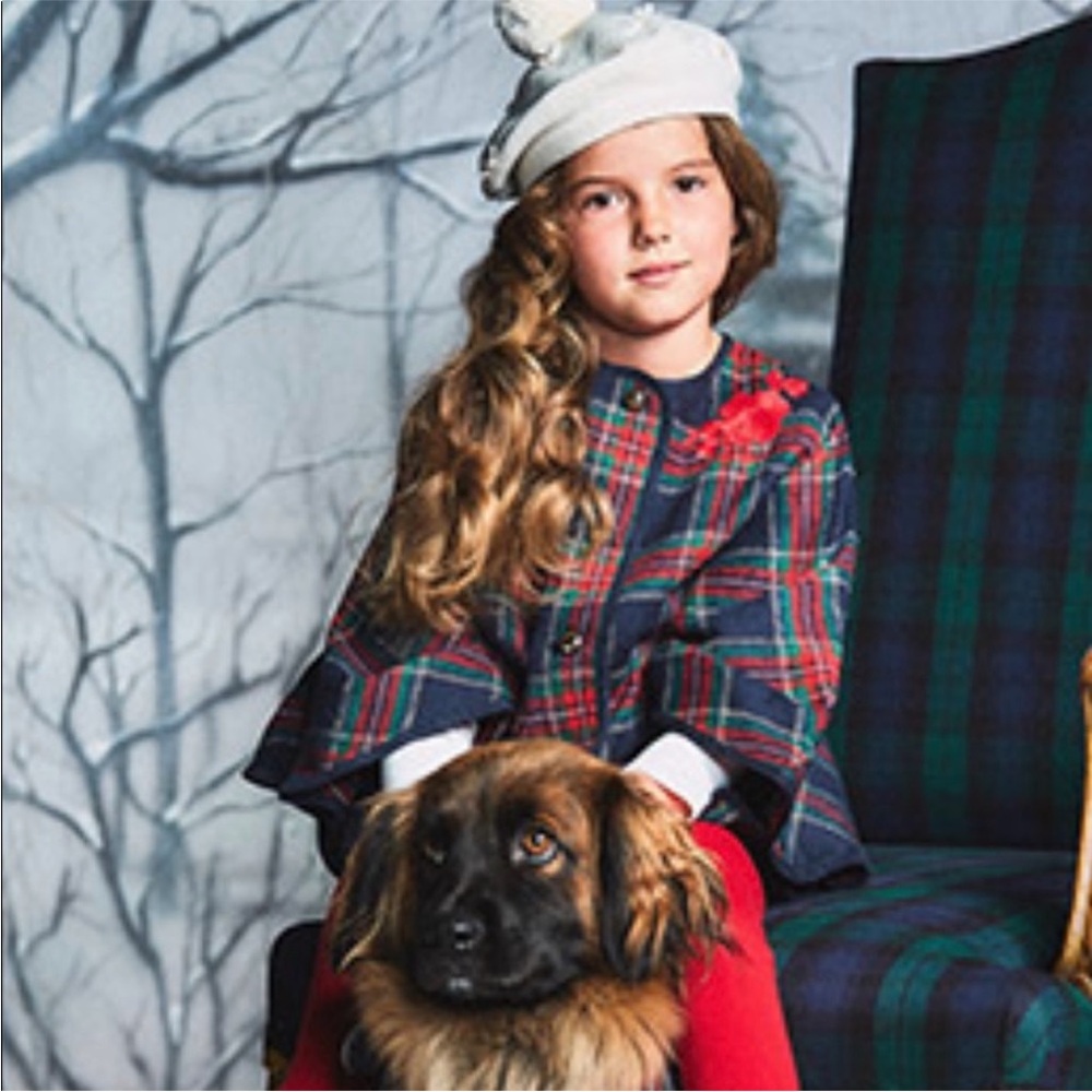Janie and Jack Plaid Cape with Red Accents Winter Holiday Vintage Brass Buttons